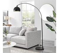 Furniturebox UK Lighting - Holden Black Metal Floor Arc Standing Lamp Light (Including Bulb) - Modern - Black Base, Satin-Matte Black Metal Arched Arm & Lampshade - Elegant & Simple