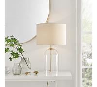 Furniturebox UK Lighting - Nora Clear Glass, Gold & Cream Shade Table Lamp Light (Including Bulb) - Glass Bell Jar & Gold Metal Lamp Stand - Cream Fabric Lampshade - Elegant, Modern Lamp.