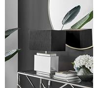 Furniturebox UK Lighting - Saanvi Table Desk Lamp Light (Including Bulb) - Mirrored Statement Base with Oversized Black Rectangular Fabric Lampshade - Glam Elegant Modern Retro Statement Lamp