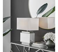 Furniturebox UK Lighting - Saanvi Table Desk Lamp Light (Including Bulb) - Mirrored Statement Base with Oversized White Rectangular Fabric Lampshade - Glam Elegant Modern Retro Statement Lamp