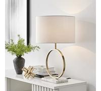 Furniturebox UK Lighting - Saffron Marble & Cream Shade (Including Bulb) - Modern Table Lamp - White Marble Base Gold Metal 'Halo' Stand - Cream Fabric Lampshade - Structural & Glam.