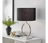 Furniturebox UK Lighting - Saffron Marble, Gold Metal & Black Shade (Including Bulb) - Modern Table Lamp - White Marble Base Gold Metal 'Halo' Stand - Black Fabric Lampshade - Structural & Glam.