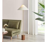 Furniturebox UK Lighting, Theo Tall Standing Floor Lamp, Dark Wood Cylindrical Base, Brass Neck & Accents, White Conical Fabric Shade, Modern Style for Bedroom, Living Room, Hallway or Office
