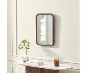 Furniturebox UK Line Walnut Wood Wall Mirror 60x40cm - Medium Rectangle, Rounded Corners - Real Wooden Veneer Frame - Scandi Minimalist Style - Horizontal or Vertical - Hallway Bedroom Living Room