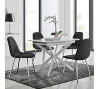 Furniturebox Uk Lira 100 Extending Dining Table And 4 Black Corona Silver Leg Chairs