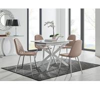 Furniturebox Uk Lira 100 Extending Dining Table And 4 Cappuccino Corona Silver Leg Chairs