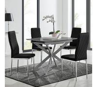 Furniturebox Uk Lira 100Cm Grey Metal Extending Dining Table & 4 Black Velvet Milan Chairs