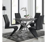 Furniturebox Uk Lira 100Cm Grey Metal Extending Dining Table & 4 Black Willow Chairs