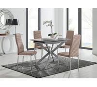 Furniturebox Uk Lira 100Cm Grey Metal Extending Dining Table & 4 Cappuccino Milan Chrome Leg Chairs