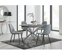 Furniturebox Uk Lira 100Cm Grey Metal Extending Dining Table & 4 Grey Corona Black Leg Chairs