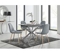 Furniturebox Uk Lira 100Cm Grey Metal Extending Dining Table & 4 Grey Corona Gold Leg Chairs