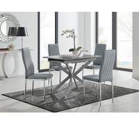 Furniturebox Uk Lira 100Cm Grey Metal Extending Dining Table & 4 Grey Milan Chrome Leg Chairs