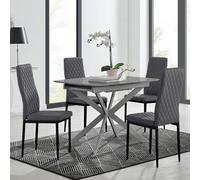 Furniturebox Uk Lira 100Cm Grey Metal Extending Dining Table & 4 Grey Velvet Milan Black Leg Chairs