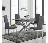 Furniturebox Uk Lira 100Cm Grey Metal Extending Dining Table & 4 Grey Velvet Milan Chairs