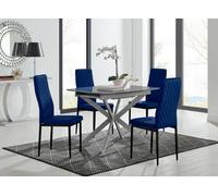 Furniturebox Uk Lira 100Cm Grey Metal Extending Dining Table & 4 Navy Velvet Milan Black Leg Chairs