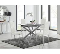 Furniturebox Uk Lira 100Cm Grey Metal Extending Dining Table & 4 White Milan Chrome Leg Chairs