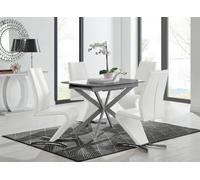 Furniturebox Uk Lira 100Cm Grey Metal Extending Dining Table & 4 White Willow Chairs