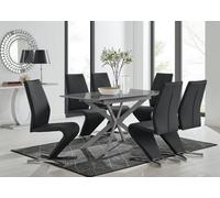 Furniturebox Uk Lira 100Cm Grey Metal Extending Dining Table & 6 Black Willow Chairs