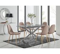 Furniturebox Uk Lira 100Cm Grey Metal Extending Dining Table & 6 Cappuccino Corona Gold Leg Chairs
