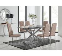 Furniturebox Uk Lira 100Cm Grey Metal Extending Dining Table & 6 Cappuccino Milan Chrome Leg Chairs