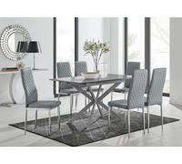 Furniturebox Uk Lira 100Cm Grey Metal Extending Dining Table & 6 Grey Milan Chrome Leg Chairs