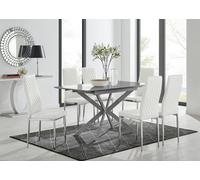 Furniturebox Uk Lira 100Cm Grey Metal Extending Dining Table & 6 White Milan Chrome Leg Chairs