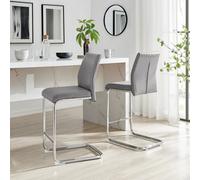 FurnitureboxUK Lorenzo 2x Faux Leather & Silver Bar Chairs in Grey FurnitureboxUK Grey