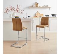 FurnitureboxUK Lorenzo 2x Faux Leather & Silver Bar Chairs in Tan FurnitureboxUK Tan