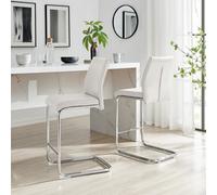 FurnitureboxUK Lorenzo 2x Faux Leather & Silver Bar Chairs in Off-White FurnitureboxUK Off-White