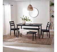 Furniturebox Uk Lynton Large Black Wooden Dining Table With 2 Benches & 2 Chairs