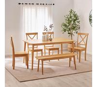 Furniturebox Uk Lynton Large Oak Effect Wooden Dining Table With 4 Millford Chairs & Bench
