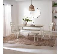 Furniturebox Uk Lynton Large White & Light Grey Wooden Dining Table With 2 Benches & 2 Chairs
