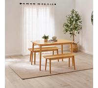 FurnitureboxUK Lynton Small Wooden Dining Table & 2 Benches in Light Oak FurnitureboxUK Light Oak