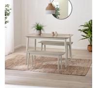 Furniturebox Uk Lynton Small White & Light Grey Wooden Dining Table & 2 Benches