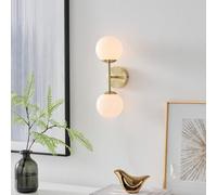 FurnitureboxUK Martha Brushed Brass Art Deco Wall Light With Opal Glass Globe Shades in Gold FurnitureboxUK Gold