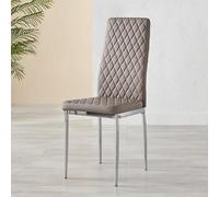 Furniturebox UK Milan Dining Chair - Set of 4 or 6 Dining Chairs - Premium Dining Room Chairs - Contemporary & Luxurious Chrome Hatched Diamond Faux Leather Dining Seats (6x Cappuccino Grey Chairs)