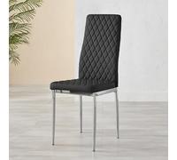Furniturebox UK Milan Dining Chair - Set of 4 or 6 Dining Chairs - Premium Dining Room Chairs - Contemporary & Luxurious Chrome Hatched Diamond Faux Leather Dining Seats (4x Black Chairs)