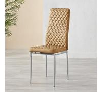 Furniturebox UK Milan Dining Chair - Set of 4 or 6 Dining Chairs - Premium Dining Room Chairs - Contemporary & Luxurious Chrome Hatched Diamond Faux Leather Dining Seats (6x Mustard Yellow Chairs)