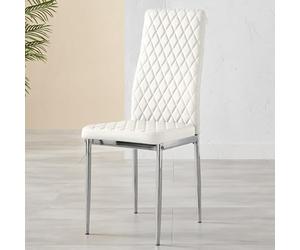 Furniturebox UK Milan Dining Chair - Set of 4 or 6 Dining Chairs - Premium Dining Room Chairs - Contemporary & Luxurious Chrome Hatched Diamond Faux Leather Dining Seats (4x White Chairs)