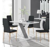 Furniturebox Uk Monza 4 White/grey Dining Table & 4 Black Gold Leg Milan Chairs