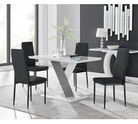 Furniturebox Uk Monza 4 White/grey Dining Table & 4 Black Milan Black Leg Chairs