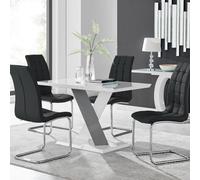 Furniturebox Uk Monza 4 White/grey Dining Table & 4 Black Murano Chairs