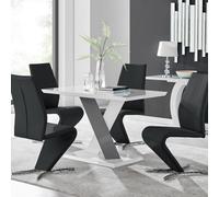 Furniturebox Uk Monza 4 White/grey Dining Table & 4 Black Willow Chairs