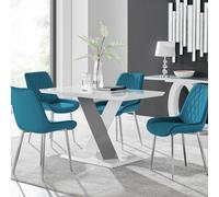 Furniturebox Uk Monza 4 White/grey Dining Table & 4 Blue Pesaro Silver Leg Chairs