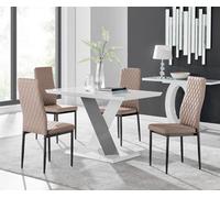 Furniturebox Uk Monza 4 White/grey Dining Table & 4 Cappuccino Milan Black Leg Chairs
