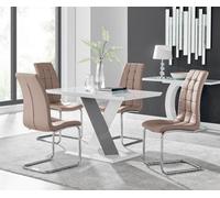 Furniturebox Uk Monza 4 White/grey Dining Table & 4 Cappuccino Murano Chairs