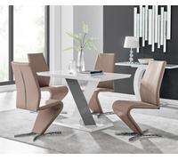 Furniturebox Uk Monza 4 White/grey Dining Table & 4 Cappuccino Willow Chairs