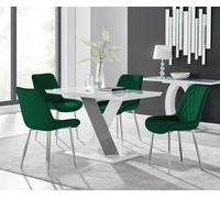 Furniturebox Uk Monza 4 White/grey Dining Table & 4 Green Pesaro Silver Leg Chairs