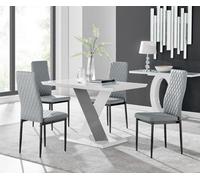 Furniturebox Uk Monza 4 White/grey Dining Table & 4 Grey Milan Black Leg Chairs