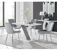 Furniturebox Uk Monza 4 White/grey Dining Table & 4 Grey Pesaro Silver Leg Chairs